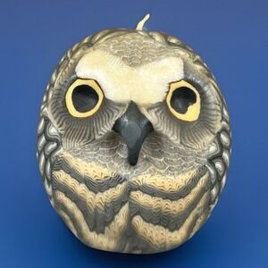Vintage Owl Candle Molded Wax Statue Figurine Mid Century Decor